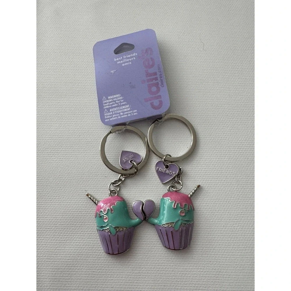 Claire's Best Friends Unicorn‎ Cupcake Keychains Key Rings Set of 2 Magnetic BFF